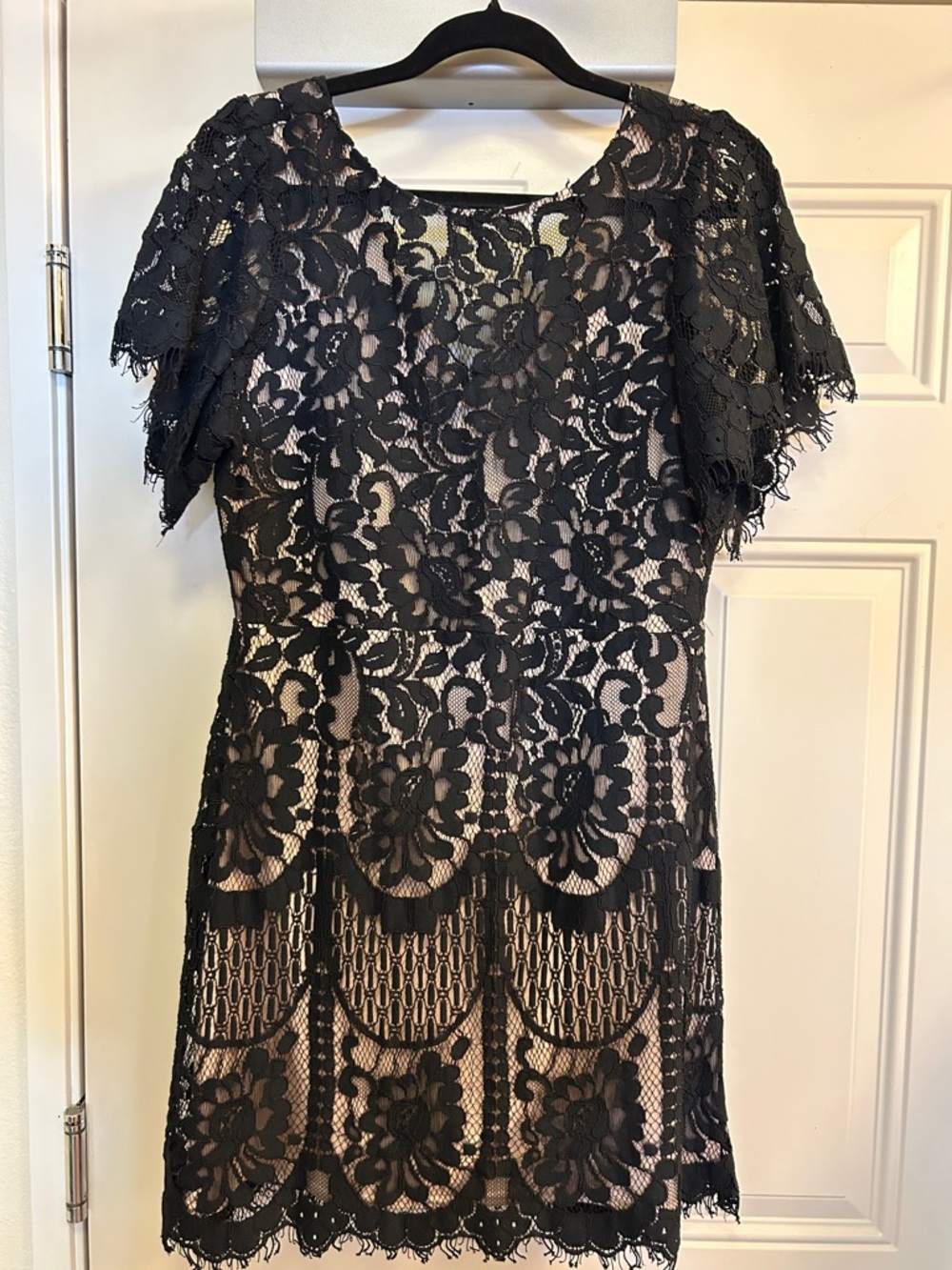 Lulu's Black Lace Dress with Nude Underlay Size XL